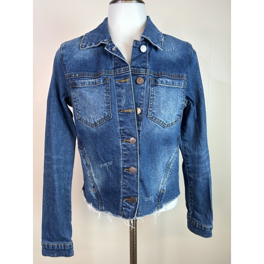 Kut from the Kloth Brene Jean Jacket XS Medium Wash Distressed Stretch Denim